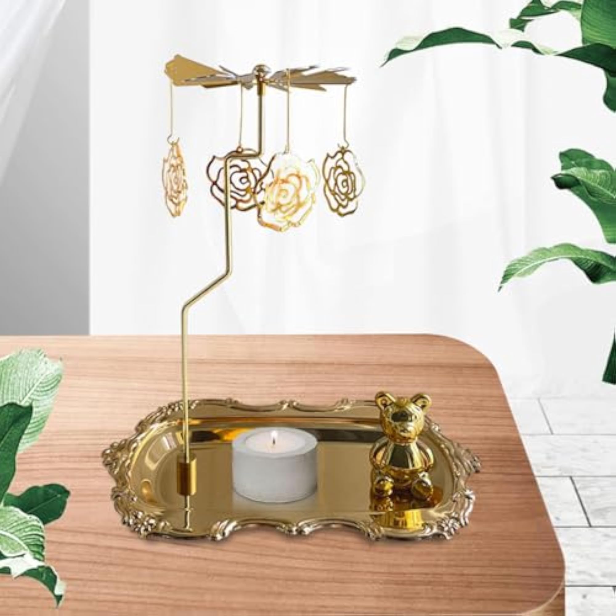 Rotating Candle Holder with Tray, Retro Storage
